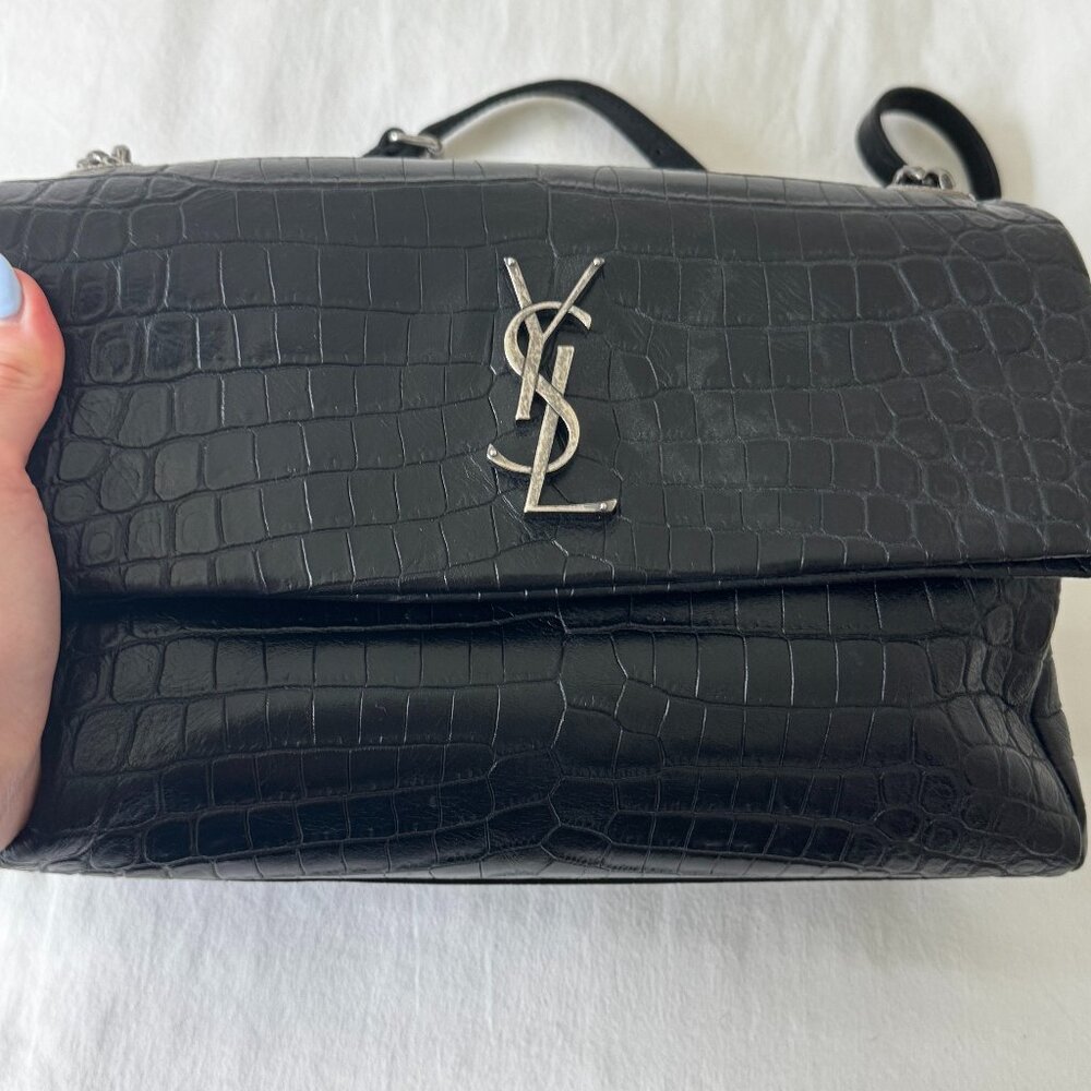 Medium YSL Crossbody Bag in Croc-Embossed Leather